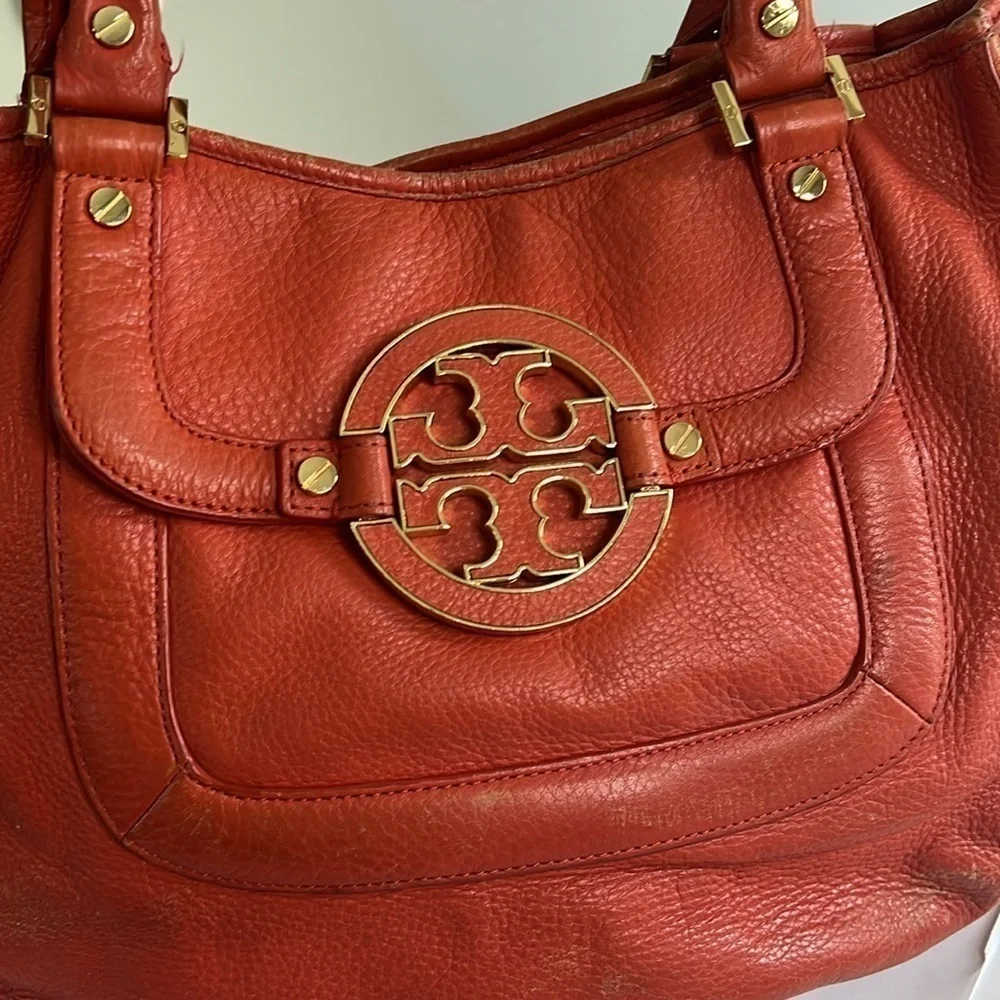 Tory Burch Amanda Orange Salmon Leather Satchel Shoulder Crossbody Bag